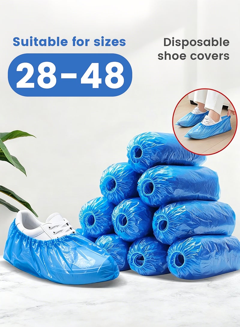 200 PCS Disposable Blue Shoe Covers, Waterproof Plastic Shoe Booties, 15.5 x 38.5 cm Non-slip Dustproof Elastic Overshoes for Home, Office, Hospital, Cleaning - Image 2