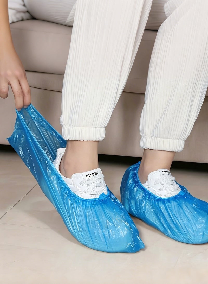 200 PCS Disposable Blue Shoe Covers, Waterproof Plastic Shoe Booties, 15.5 x 38.5 cm Non-slip Dustproof Elastic Overshoes for Home, Office, Hospital, Cleaning - Image 4
