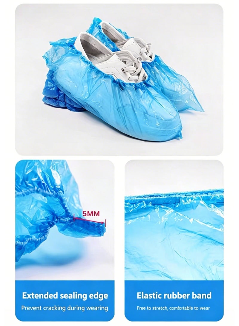 200 PCS Disposable Blue Shoe Covers, Waterproof Plastic Shoe Booties, 15.5 x 38.5 cm Non-slip Dustproof Elastic Overshoes for Home, Office, Hospital, Cleaning - Image 5