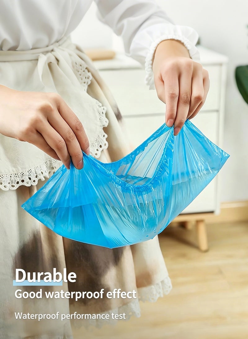 200 PCS Disposable Blue Shoe Covers, Waterproof Plastic Shoe Booties, 15.5 x 38.5 cm Non-slip Dustproof Elastic Overshoes for Home, Office, Hospital, Cleaning - Image 3