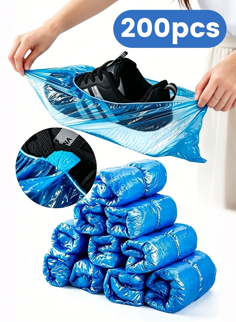 200 PCS Disposable Blue Shoe Covers, Waterproof Plastic Shoe Booties, 15.5 x 38.5 cm Non-slip Dustproof Elastic Overshoes for Home, Office, Hospital, Cleaning - Image 1