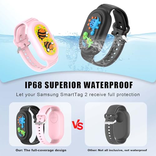 FGERWZ [2Pack] Silicone Bracelet for Samsung Galaxy SmartTag 2 (2023), Full Cover Wristband Smart Tag 2 Holder Waterproof, Adjustable Hidden SmartTag 2 Bracelet for Kids Elderly (Pink & Black) - Image 4