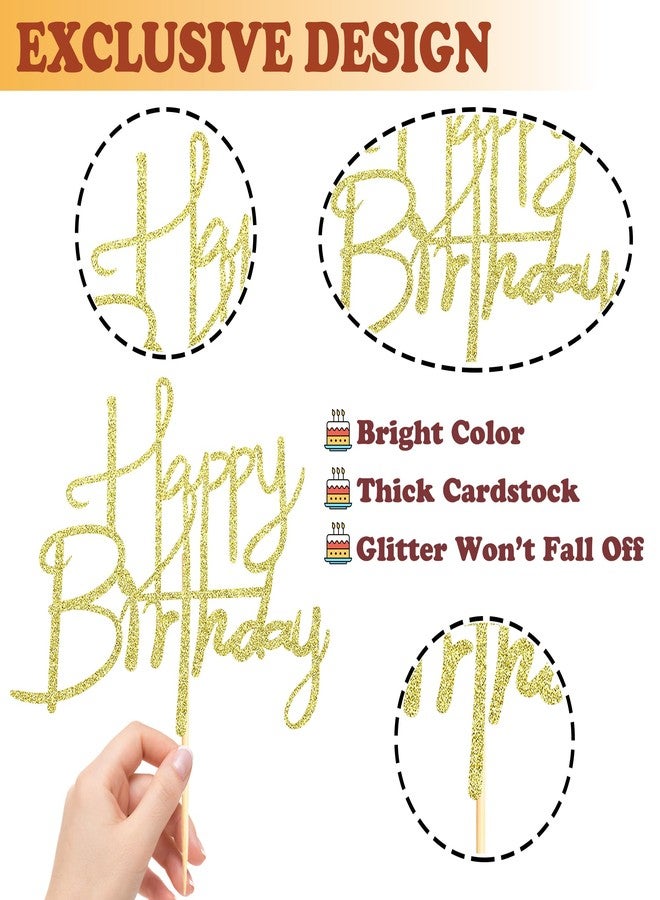 Sotpot Happy Birthday Cake Topper Gold Glitter Happy Birthday Cake Decoration for Anniversary Party Cake Decorations Supplies - Image 3