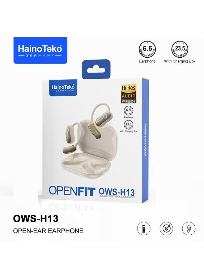 Haino Teko OWS-H13 Open-Ear Hi-Res Audio Wireless Earphones with Ear Hook Design – Lightweight, Sweatproof, Comfortable for Sports, Fitness, Running, Calls, and Music – Gold - Image 3