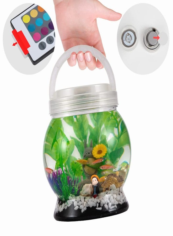 LA KEN DU,Small Betta Tetra Fish Tank Decorations Set-Aquarium with 20 Color LED Lighting,Fish Night Light Aquarium for Kids,0.5-Gallon,Transparent - Image 4