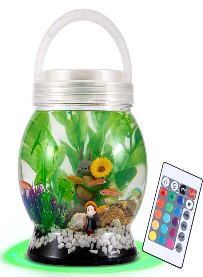 LA KEN DU,Small Betta Tetra Fish Tank Decorations Set-Aquarium with 20 Color LED Lighting,Fish Night Light Aquarium for Kids,0.5-Gallon,Transparent - Image 1