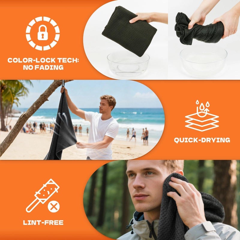SOOWASH Microfiber Sweat Towel Quick Dry Lightweight Absorbent 3 Packï¼ŒFast Drying 27â€˜â€™ X 55â€˜â€™ Negative Ions Odorless Gym Towels for Men & Women Yoga Sports Travel Outdoor Camping Gym (Large Black) - Image 3