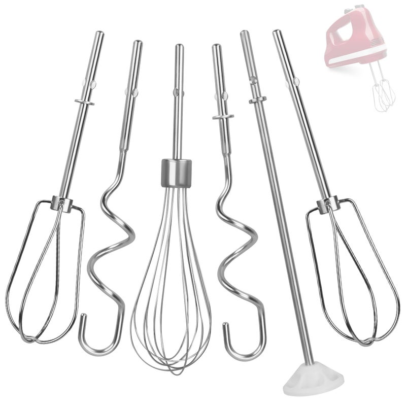Dfnidy Hand Mixer Attachments Compatible with KitchenAid Hand Mixer KHM3 KHM5 KHM7 KHM9, Hand Mixer Turbo Beaters for Kitchenaid, with Whisk, Dough Hooks and Blending Rod Replacement (6 Pack) - Image 1