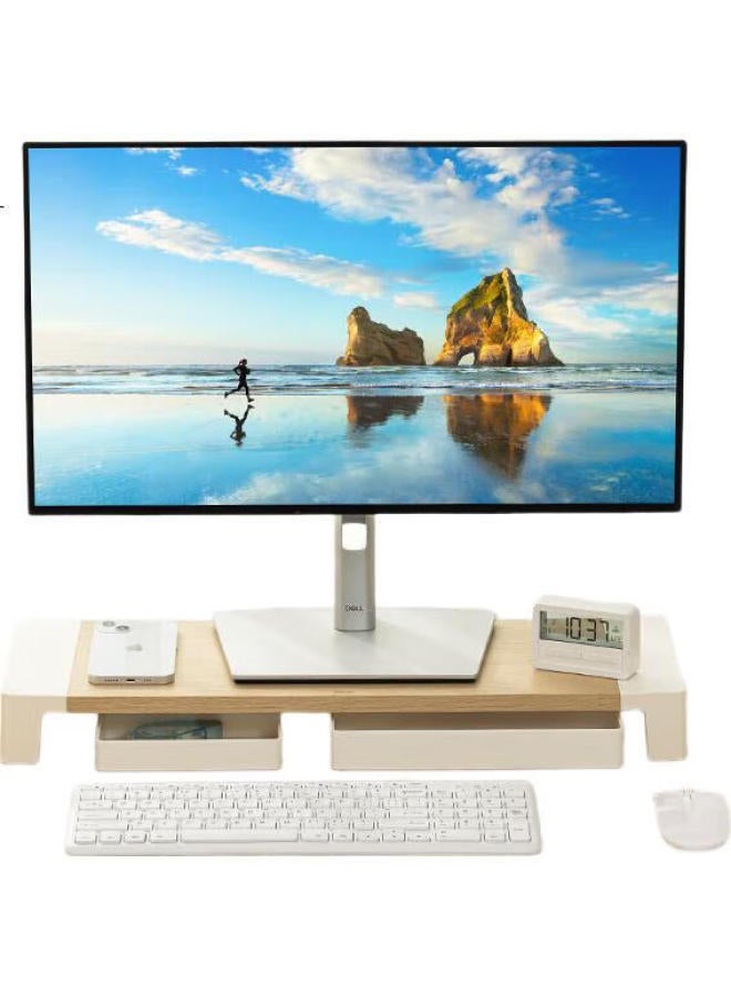 Deli Office Desk Organizer Storage Rack, Wooden Computer Riser Stand, Monitor Riser Base, Screen Support, Laptop Stand, Natural Wood Color, Pk103 - Image 3