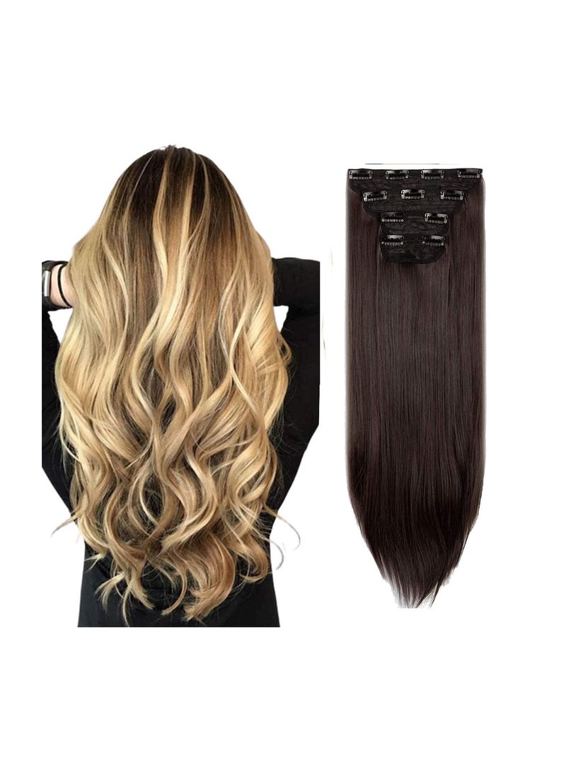 Estelle Clip in Hair Extensions 4 Pcs 11 Clips Straight Thick Full Head Double Weft Clip on Synthetic Hair Extension Hairpieces for Women Medium Brown Straight - Image 1