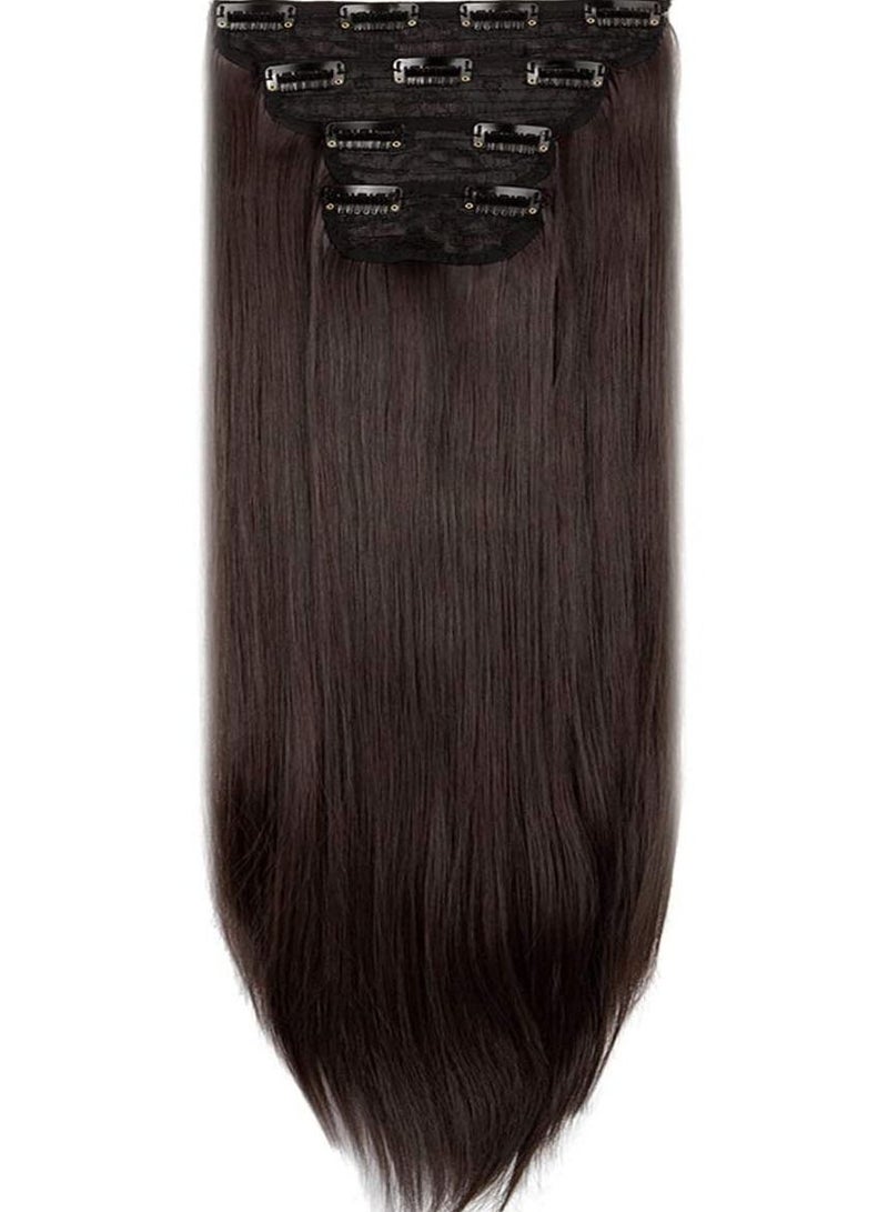 Estelle Clip in Hair Extensions 4 Pcs 11 Clips Straight Thick Full Head Double Weft Clip on Synthetic Hair Extension Hairpieces for Women Medium Brown Straight - Image 2