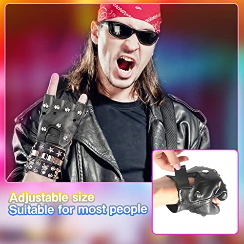 FASBET 11pcs Rockstar Costume 70s 80s 90s Rocker Costumes for Men and Women Motorcycle Biker Halloween Costume Punk Accessories Rock Star Costumes Guitar Rock and Roll Costume - Image 4