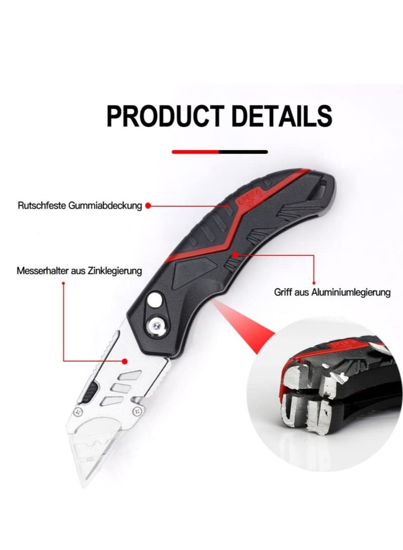 Folding Utility Knife with 14 Replaceable SK5 Blades,Heavy Duty Box Cutter,Pocket Carpet Cutter,Multifunctional Retractable Lockback Knife with Safety-Lock & Angle Adjustment Button - Image 2