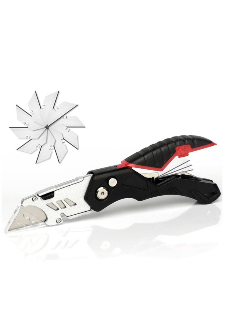 Folding Utility Knife with 14 Replaceable SK5 Blades,Heavy Duty Box Cutter,Pocket Carpet Cutter,Multifunctional Retractable Lockback Knife with Safety-Lock & Angle Adjustment Button - Image 1