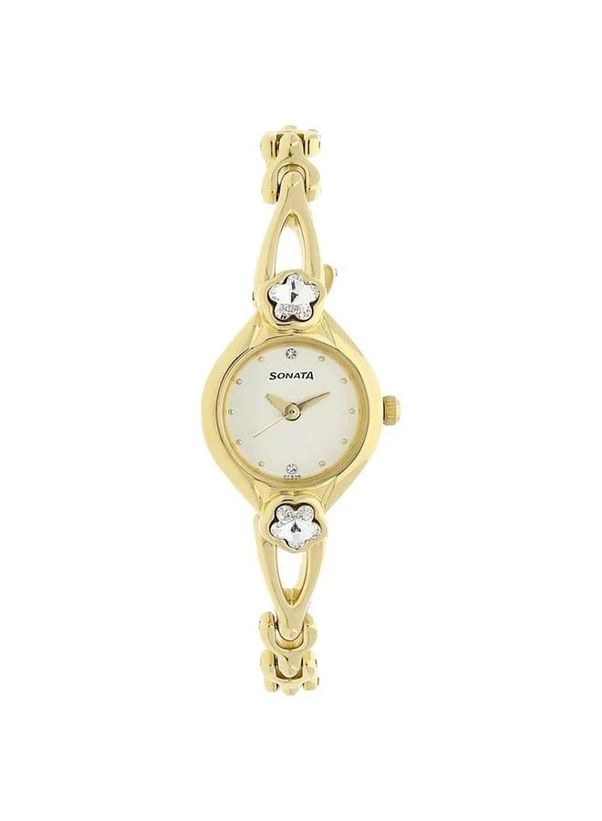 Sonata Round Shape Metal Analog Wrist Watch 8065YM01 - 22 mm - Golden