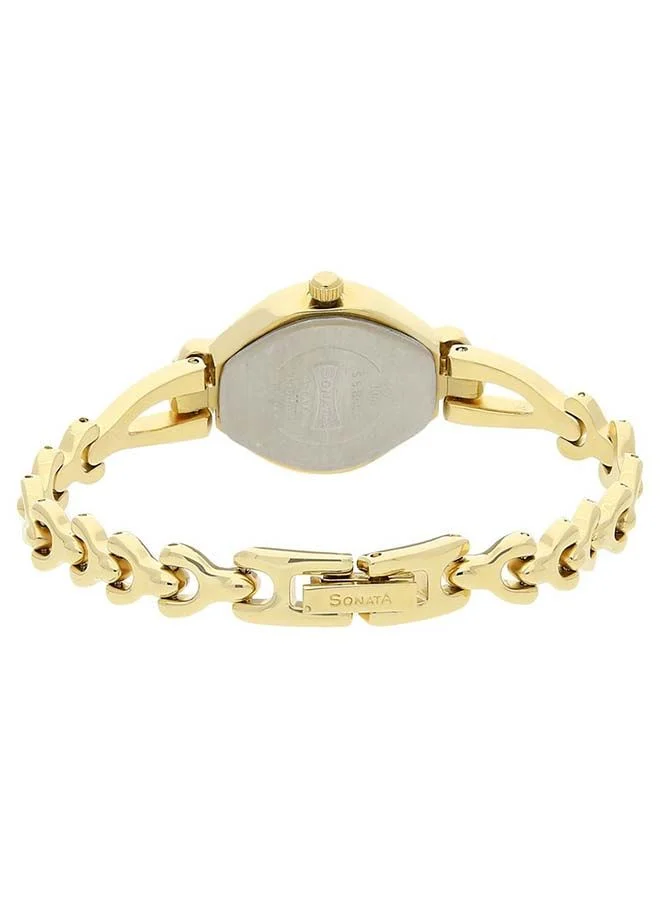 Sonata Round Shape Metal Analog Wrist Watch 8065YM01 - 22 mm - Golden