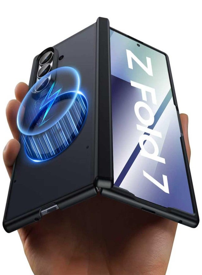 oupeigar for Samsung Galaxy Z Fold 7 Case Magnetic with Screen Protector, Fit for Magsafe, Hinge Protection, Skin Feel Ultra Thin Stylish Translucent Matte PC, Shockproof Cover for Z Fold 7-Black - Image 1