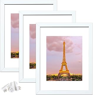 upsimples 11x14 Picture Frame Set of 3,Made of High Definition Glass for 8x10 with Mat or 11x14 Without Mat,Wall - Image 1