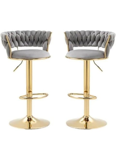 SUPAAR Adjustable Height Metal Frame Cushioned Bar Stool with Emerald Velvet Seat barstools chairs velvet style , 2 Pcs set