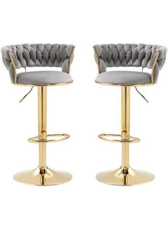 SUPAAR Adjustable Height Metal Frame Cushioned Bar Stool with Emerald Velvet Seat barstools chairs velvet style , 2 Pcs set