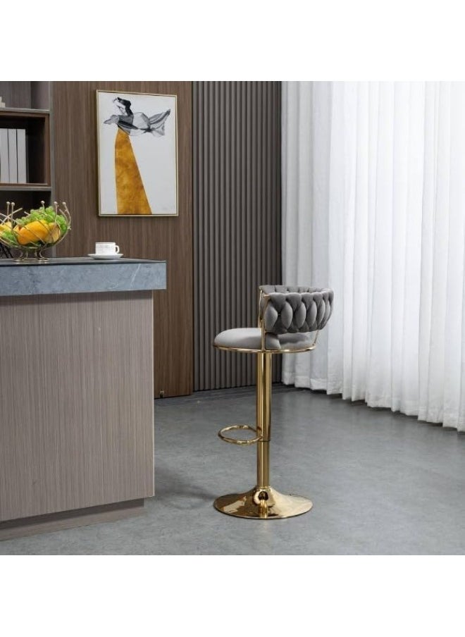 SUPAAR Adjustable Height Metal Frame Cushioned Bar Stool with Emerald Velvet Seat barstools chairs velvet style , 2 Pcs set