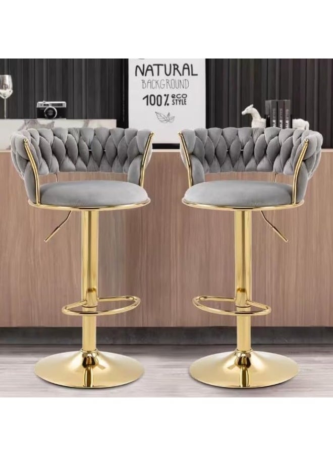 SUPAAR Adjustable Height Metal Frame Cushioned Bar Stool with Emerald Velvet Seat barstools chairs velvet style , 2 Pcs set