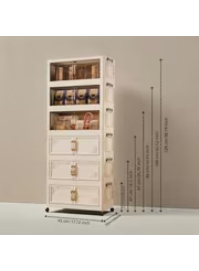 erorex 6-Tier Transparent Folding Storage Box with Double Doors and Wheels - Classic Style Plastic Organizer, Suitable for Bedroom, Living Room, Kitchen - Space-Saving Multi-Functional Design, Under-Bed Storage - Image 4