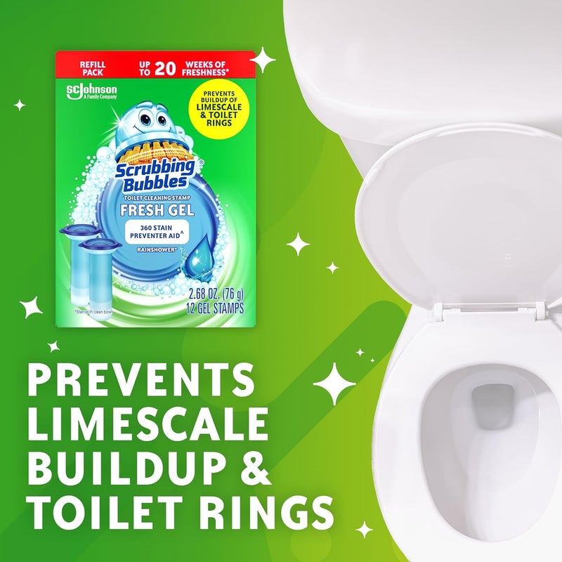Scrubbing Bubbles Fresh Gel Toilet Cleaning Stamp Refill, Rainshower, 12 Gel Stamps, Pack of 3 (36 Stamps Total) - Image 5