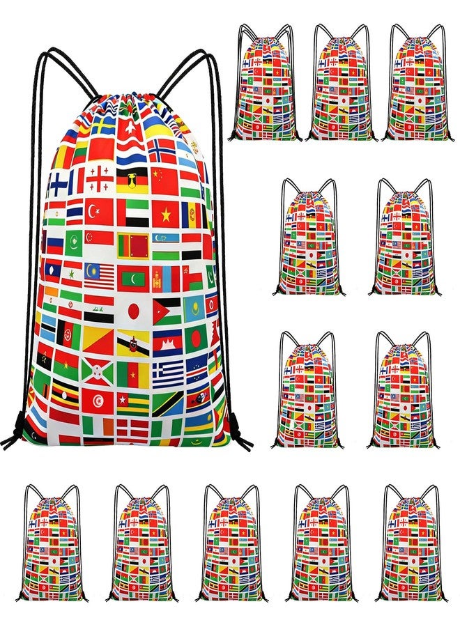 Adboros 12 Pack 2026 World Cup Drawstring Bag Soccer Merchandise International Flags Football Decorations Accessories Multicultural Travel Gym String Bag for World Cup Events Sports Daily Use - Image 1