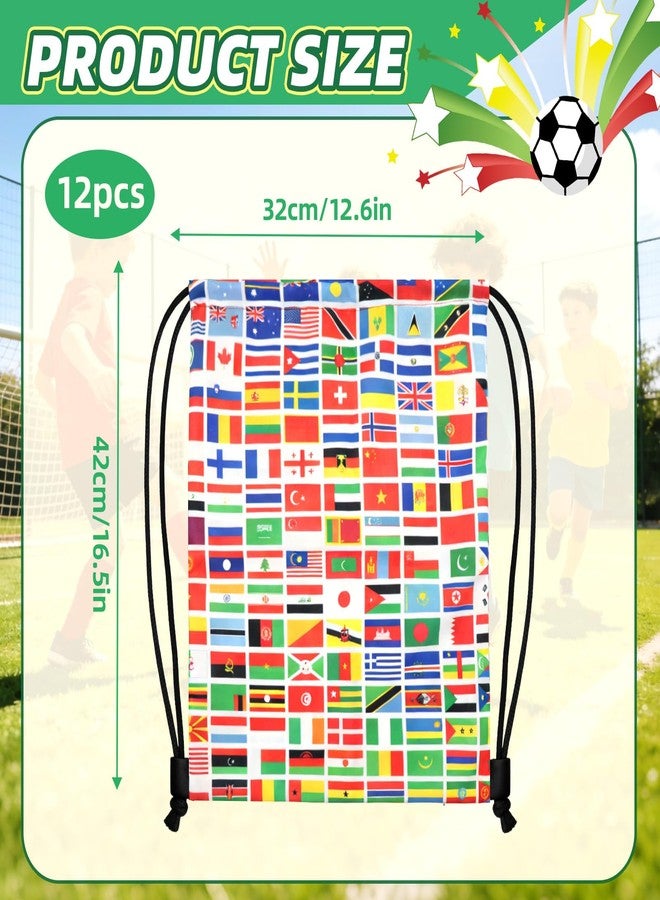 Adboros 12 Pack 2026 World Cup Drawstring Bag Soccer Merchandise International Flags Football Decorations Accessories Multicultural Travel Gym String Bag for World Cup Events Sports Daily Use - Image 2