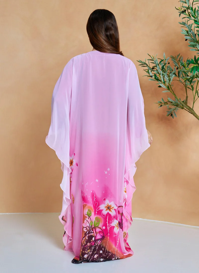 Couturelabs Pink Ombre Printed House Kaftan Maxi Dress