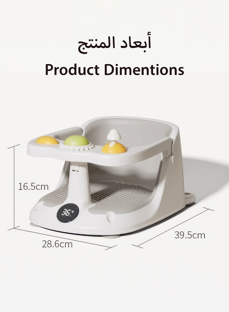 حوض استحمام للأطفال مع ميزان حرارة رقمي وسدادة تصريف وحلقة تعليق، حوض استحمام محمول صديق للسفر مضاد للانزلاق قابل للطي للأطفال، رمادي - Image 3