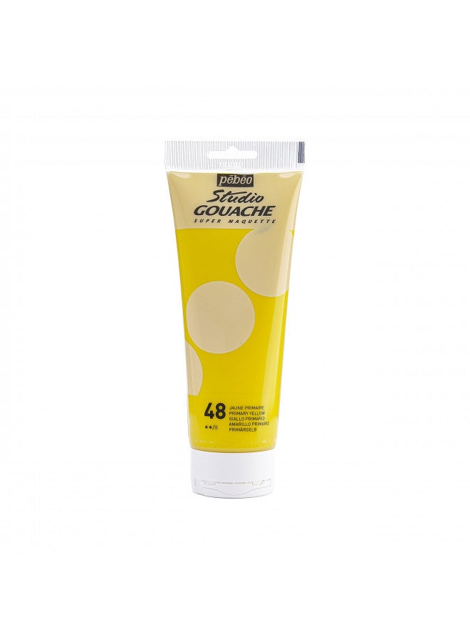 PEBEO Studio Gouache Fluid Paint - 220 ml, Primary Yellow, Velvet Matte Formula, for Acrylic Painting and Illustration, Arts and Crafts Supplies, 270-048 - Image 1