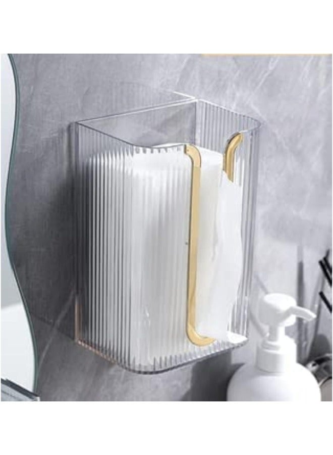 ShebSheb Wall Mounted Tissue Box No Punching Required For bathroom Kitchen Bedroom（Transparent Gold）  - Image 2