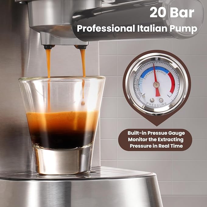 Gevi 20 Bar Compact Espresso Machine for Home,LatteCappuccino Coffee Maker | Removable Water Tank; Include Necessary Accessories; Can Make Americanos; Easy to Clean and Maintain; with Milk Frother; - Image 2