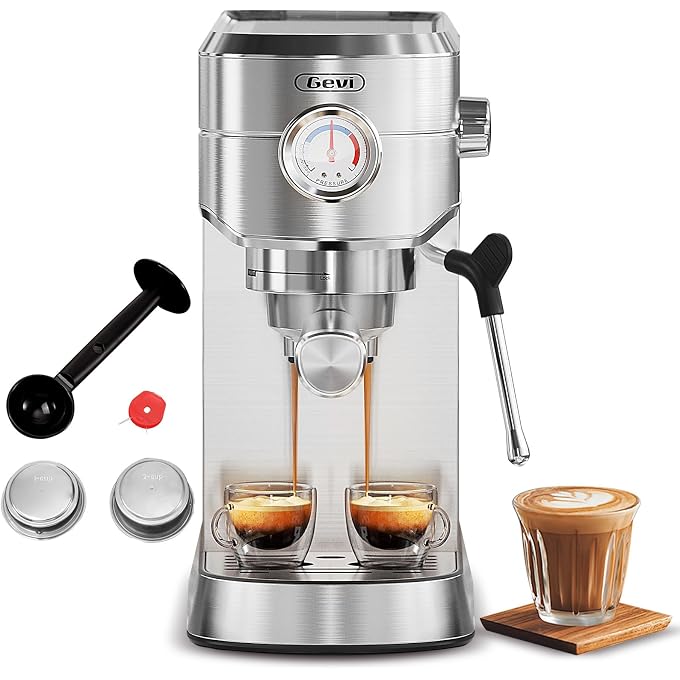 Gevi 20 Bar Compact Espresso Machine for Home,LatteCappuccino Coffee Maker | Removable Water Tank; Include Necessary Accessories; Can Make Americanos; Easy to Clean and Maintain; with Milk Frother; - Image 1