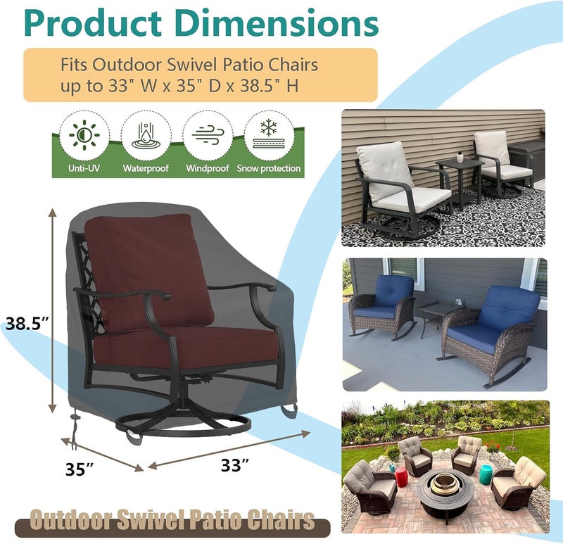 Oslimea Outdoor Swivel Lounge Chair Cover 4 Pack,100% Waterproof Heavy Duty Outdoor Chair Covers Patio Furniture Cover for Swivel Patio Chair, 33" W x 35" D x 38.5" H, Khaki - Image 2