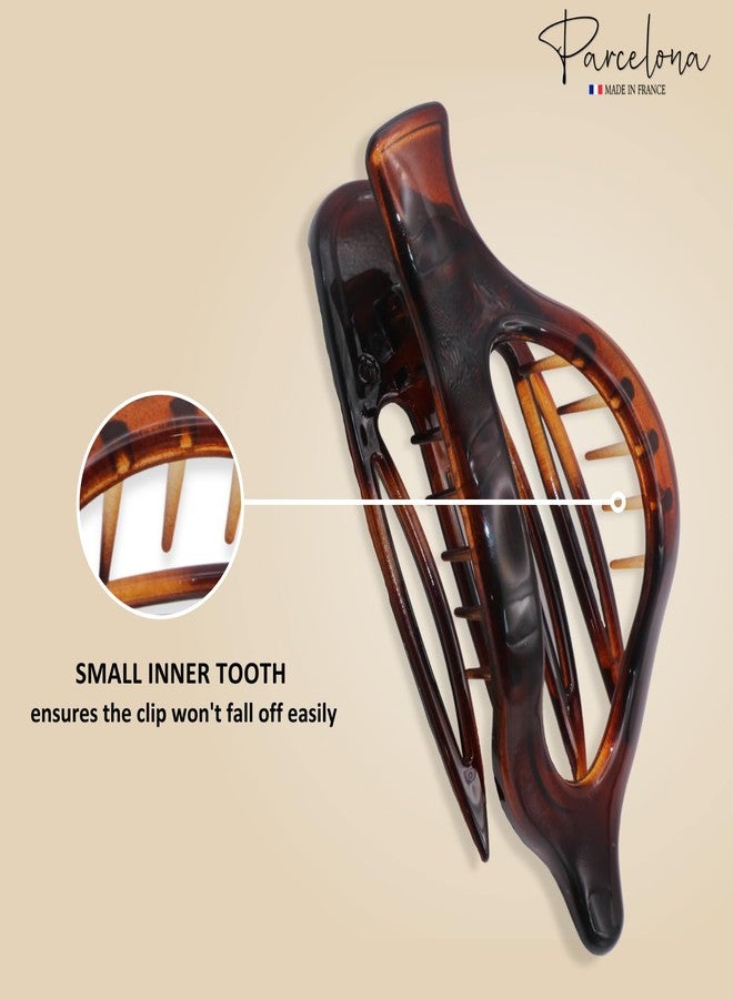 Parcelona French 2 Pieces Wide Beak Celluloid Tortoise Shell and Black Side Slide In Jaw Hair Claw Clip Clamp Clutcher - Image 3