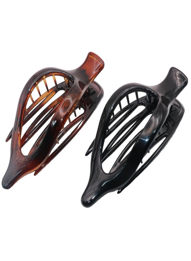 Parcelona French 2 Pieces Wide Beak Celluloid Tortoise Shell and Black Side Slide In Jaw Hair Claw Clip Clamp Clutcher - Image 1