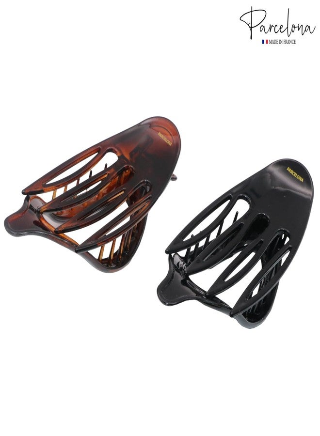 Parcelona French 2 Pieces Wide Beak Celluloid Tortoise Shell and Black Side Slide In Jaw Hair Claw Clip Clamp Clutcher - Image 4