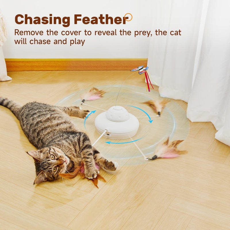 Potaroma Cat Toys Chargeable, 3in1 Hide and Seek, Automatic Interactive Fun, Fluttering Butterfly, Moving Feather, Kitten Wand, Indoor Kitty Exercise Kicker 22.8 Inch Cover for All Breeds - Image 5