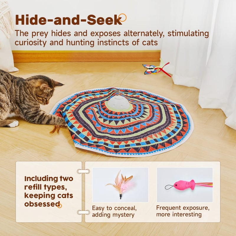 Potaroma Cat Toys Chargeable, 3in1 Hide and Seek, Automatic Interactive Fun, Fluttering Butterfly, Moving Feather, Kitten Wand, Indoor Kitty Exercise Kicker 22.8 Inch Cover for All Breeds - Image 3