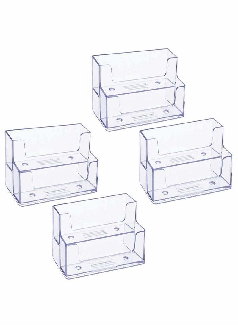Excefore Business Card Holder 4 Pcs 2 Pocket Acrylic Business Card Holder for Desk Business Card Stand Desktop Business Card Holders Plastic Business Card Display for Exhibition, Home, and Office  - Image 1