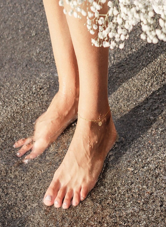 ميفيكو خلخال ميفيكو الرقيق المزين بالخرز الذهبي للنساء، أساور خلخال مزينة بالأحرف الأولى، مطلية بالذهب، سوار خلخال بوهيمي أنيق على شكل قرص، هدية مجوهرات للنساء - Image 2