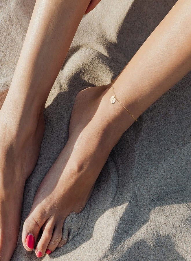 ميفيكو خلخال ميفيكو الرقيق المزين بالخرز الذهبي للنساء، أساور خلخال مزينة بالأحرف الأولى، مطلية بالذهب، سوار خلخال بوهيمي أنيق على شكل قرص، هدية مجوهرات للنساء - Image 3