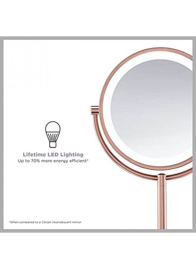 CONAIR - Conair Reflections Double-Sided LED Lighted Vanity Makeup Mirror, 1x/10x magnification, Rose Gold finish - Image 1