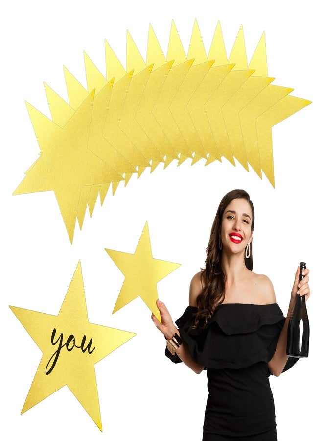 ldyllicStyle Star Cutouts, 11Inch Gold Star Cutouts, 24Pcs Double Printed Star Cardboard Cutout, Glitter Large Paper Star Decorations for Graduation Classroom Wall Wedding Movie Night Bulletin Board Party Supplies - Image 1