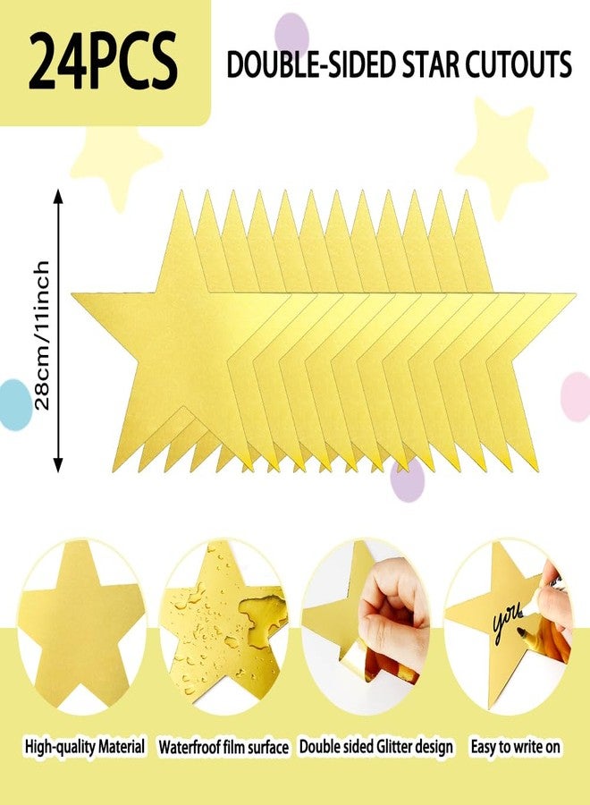 ldyllicStyle Star Cutouts, 11Inch Gold Star Cutouts, 24Pcs Double Printed Star Cardboard Cutout, Glitter Large Paper Star Decorations for Graduation Classroom Wall Wedding Movie Night Bulletin Board Party Supplies - Image 2