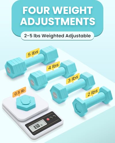 Fragraim Adjustable Dumbbells Set 4 in 1 Hand Weights Set for Women Men 10 LB Dumbbell Pair Each 2lbs 3lbs 4lbs 5lbs Weights Dumbbells Set with TPU Soft Rubber Handle for Home Gym Exercise Fitness Blue - Image 3