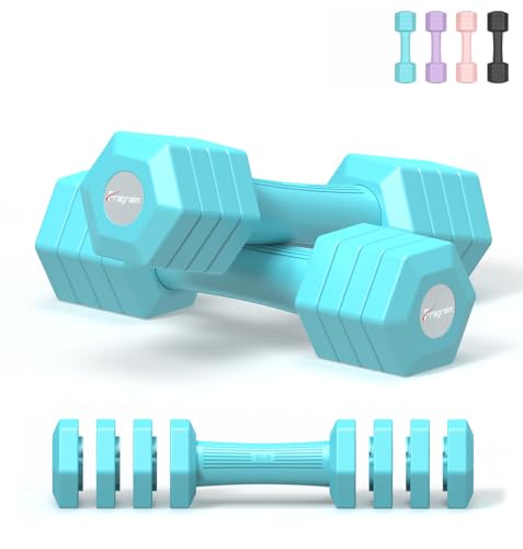 Fragraim Adjustable Dumbbells Set 4 in 1 Hand Weights Set for Women Men 10 LB Dumbbell Pair Each 2lbs 3lbs 4lbs 5lbs Weights Dumbbells Set with TPU Soft Rubber Handle for Home Gym Exercise Fitness Blue - Image 1